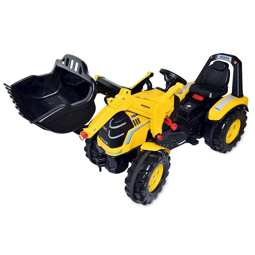 Tractor a pedales X-Trac Premium con grandes neumáticos y cargador frontal